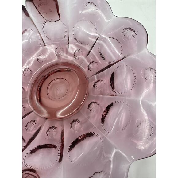 Vintage FENTON Crystal Reverse Stars And Sun, Handled Basket. 1920 Retired. - Picture 4 of 8